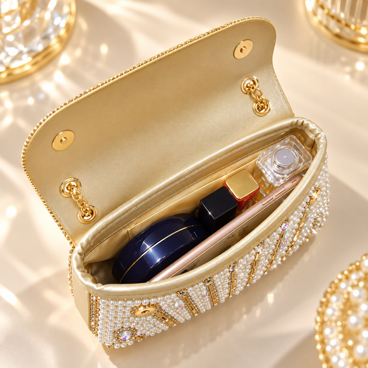 Vivienne Pearl & Crystal Embellished Evening Clutch Bag