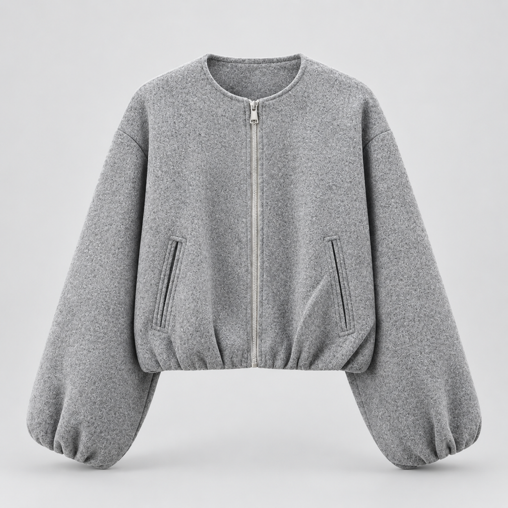 Beatrice Women's Round Neck Zip-Front Cropped Jacket