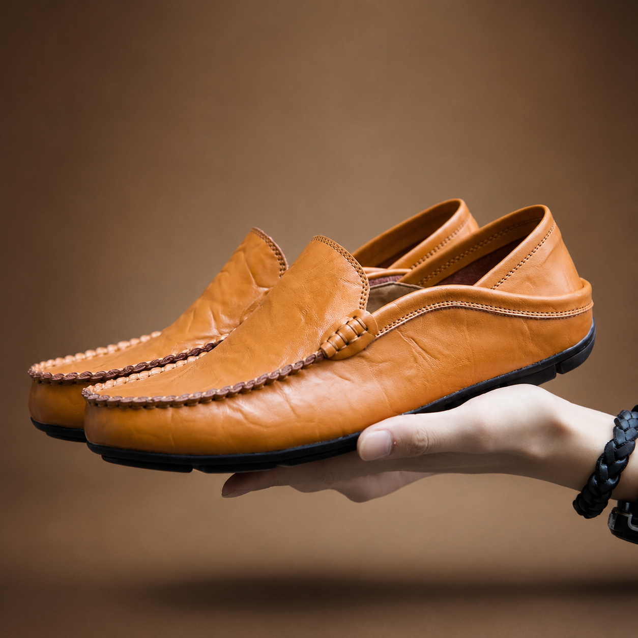 Nathan Men’s Genuine Leather Slip-On Loafers