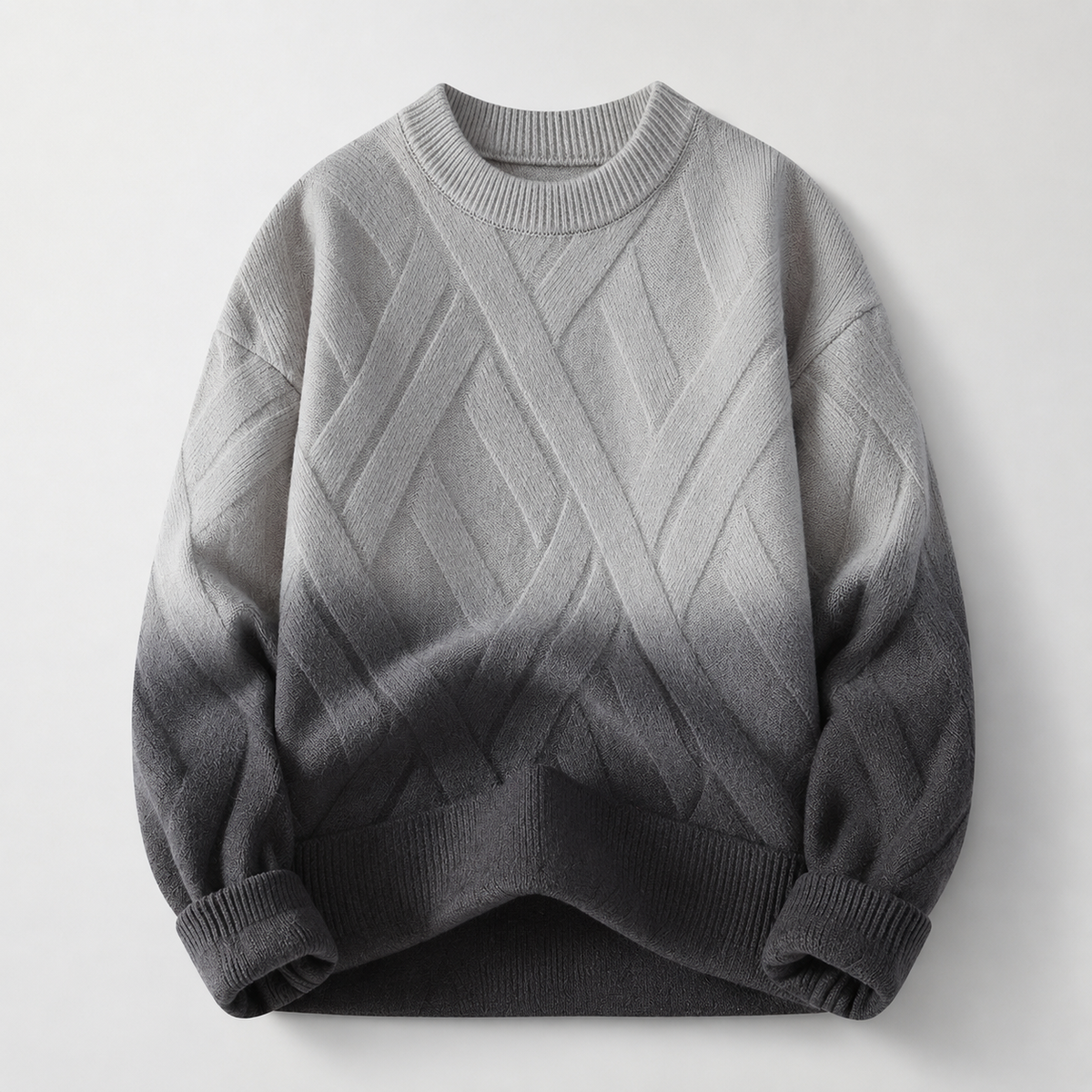 Adrian Gradient Textured Crewneck Sweater – Long Sleeve Geometric Knit Pullover