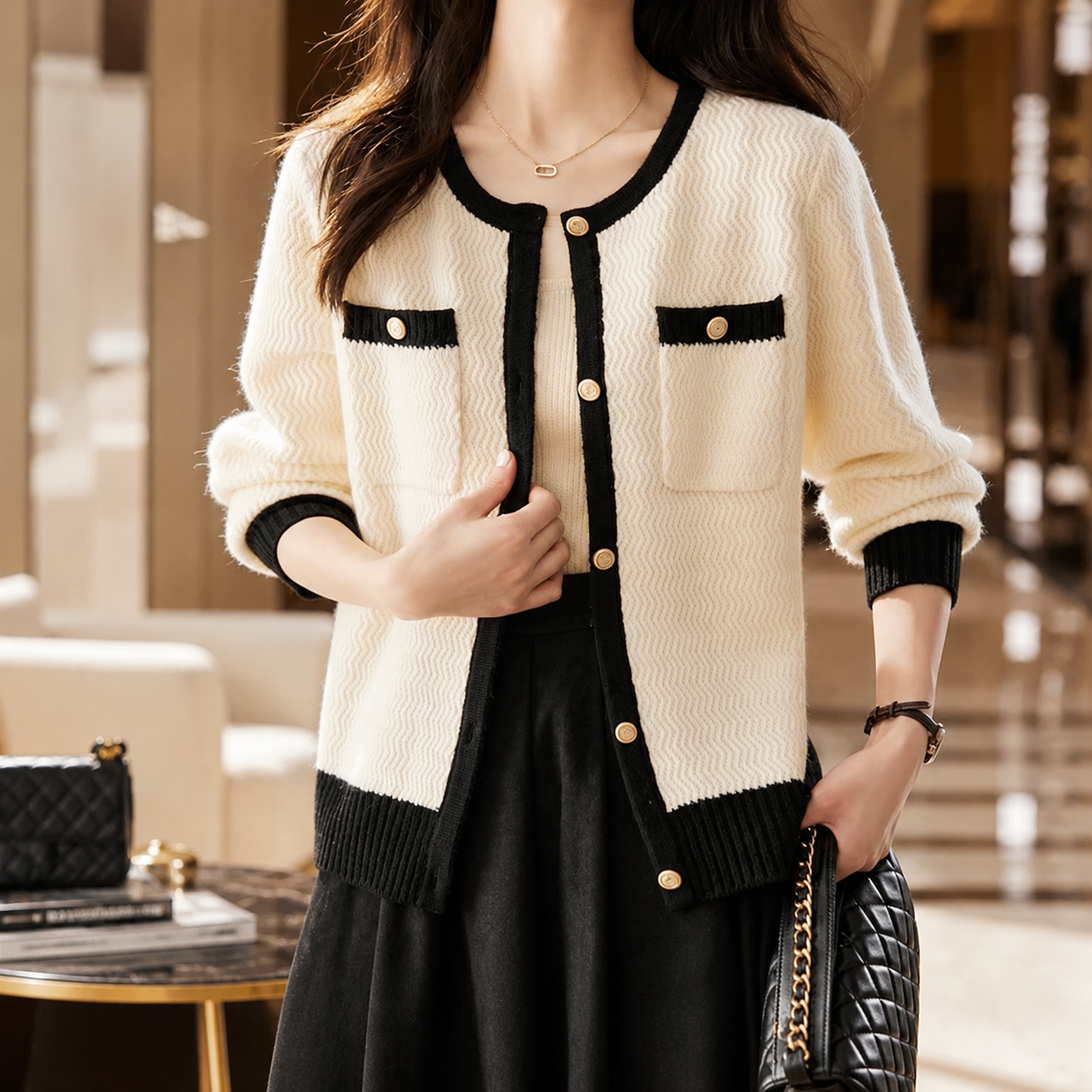 Camille Contrast Trim Knit Cardigan