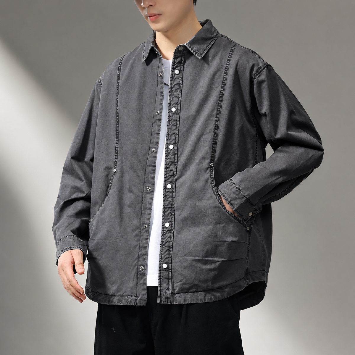 Everett Men’s Washed Utility Shirt Jacket – Snap Front Casual Overshirt with Side Pockets