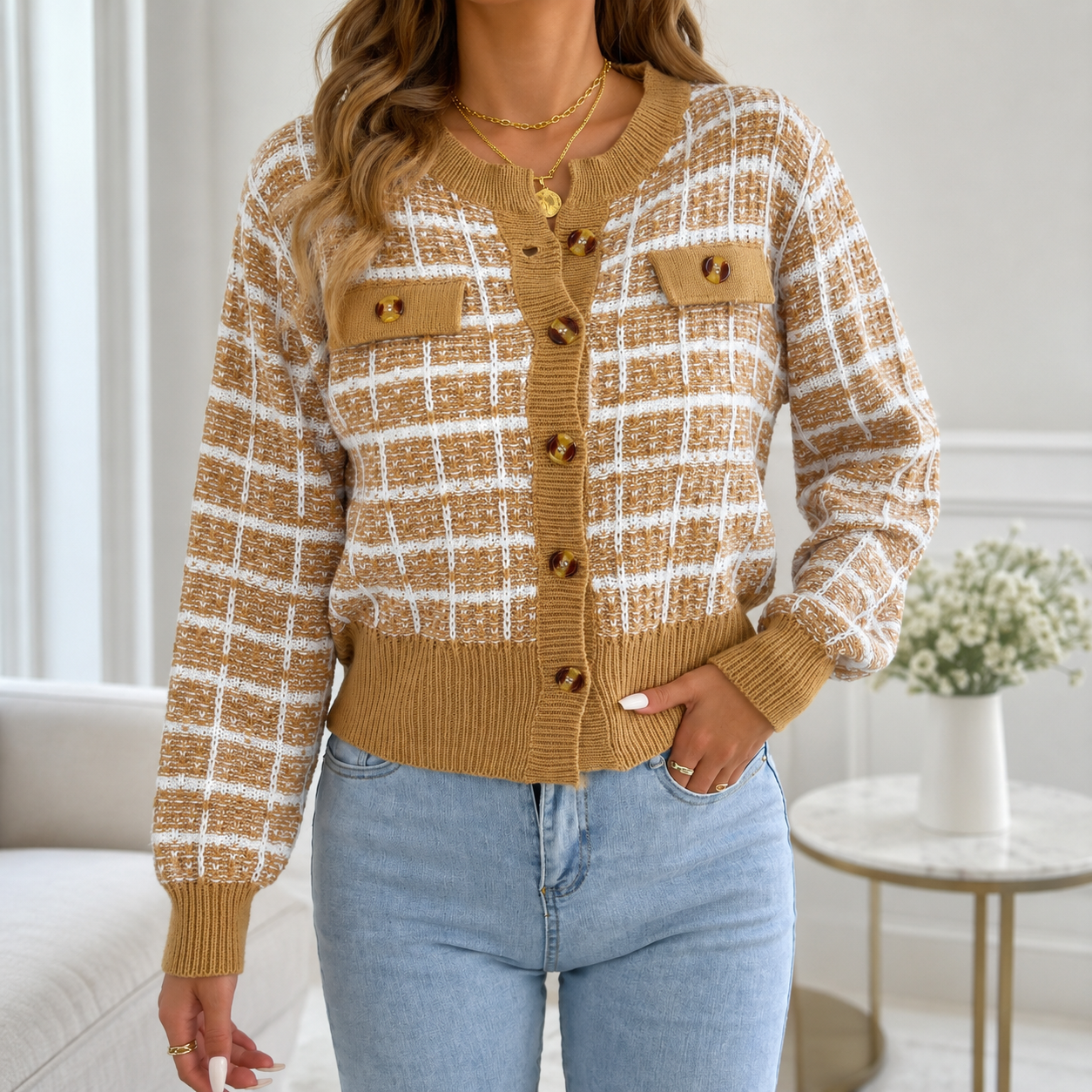 Lavinia Women’s Plaid Knit Cardigan