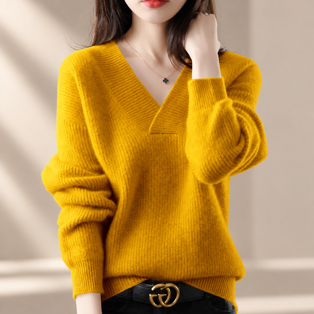 Elodie Women’s V-Neck Knit Sweater – Relaxed Fit Long Sleeve Pullover
