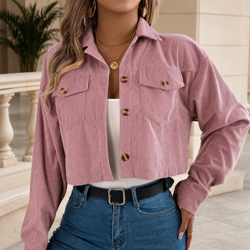 Madison Cropped Corduroy-Texture Jacket