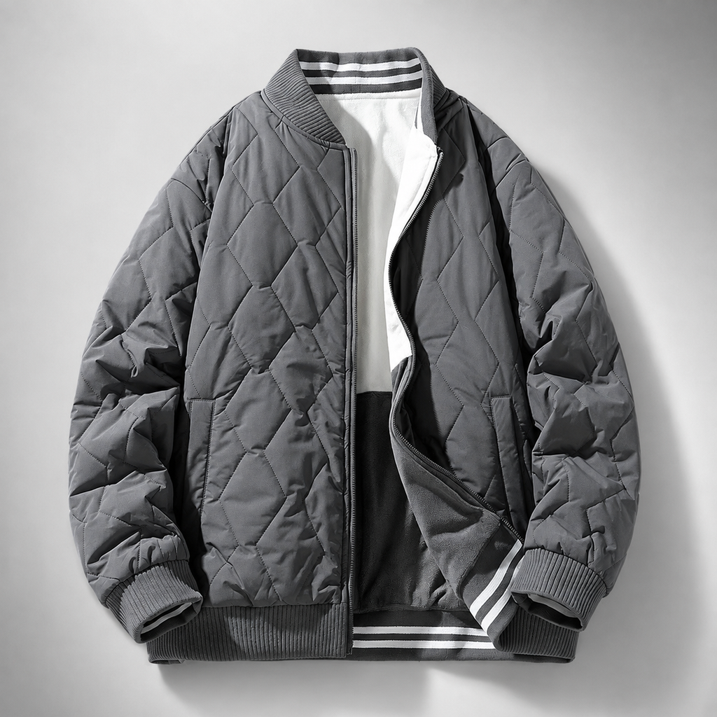 Theo Reversible Quilted Bomber Jacket – Color-Block Zip-Up Jacket