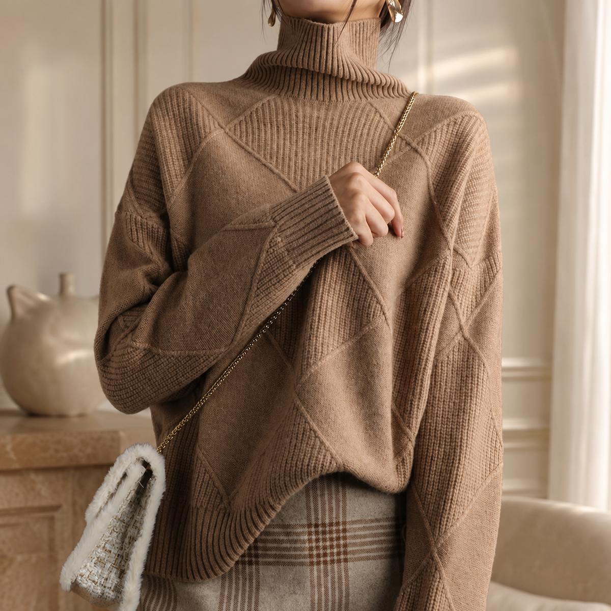 Luciana Women’s Checkered Turtleneck Sweater