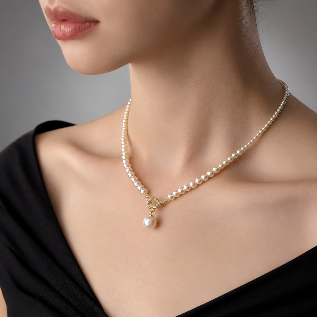 Fiorenza Pearl Strand Necklace with Crystal Toggle Pendant