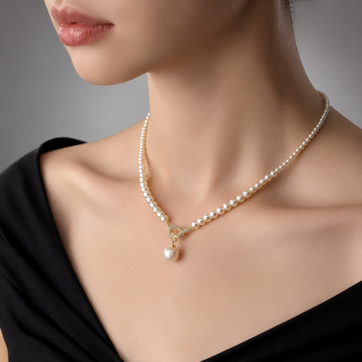 Fiorenza Pearl Strand Necklace with Crystal Toggle Pendant