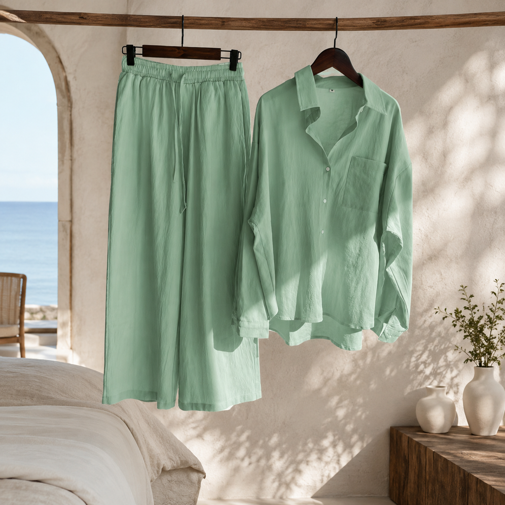 Brielle’s Long-Sleeve Shirt and Wide-Leg Pants Set
