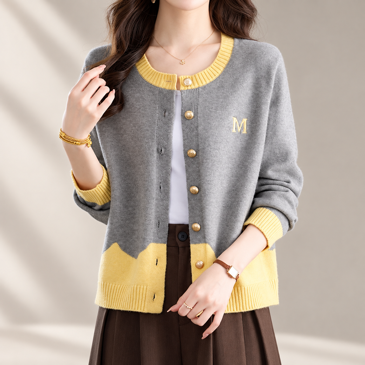 Margot Women’s Colorblock Knit Cardigan – Button Front Long Sleeve Sweater