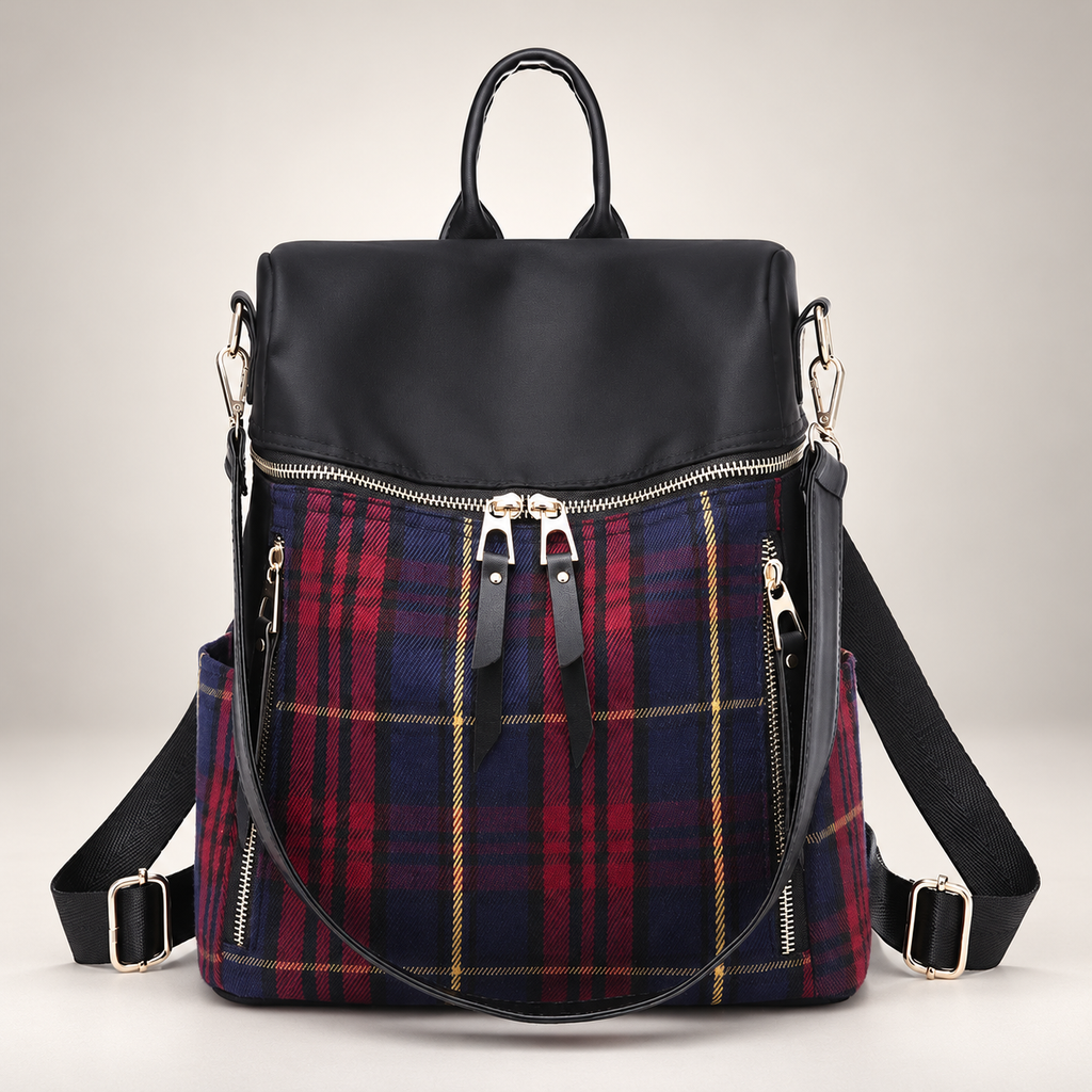 Camden Plaid Convertible Backpack Tote with Top Handle & Shoulder Straps