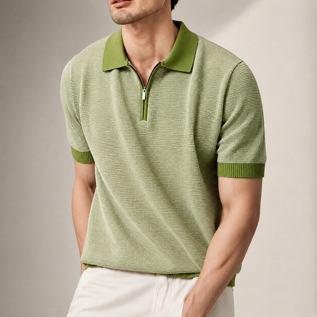 Thomas Men’s Textured Quarter-Zip Polo Shirt