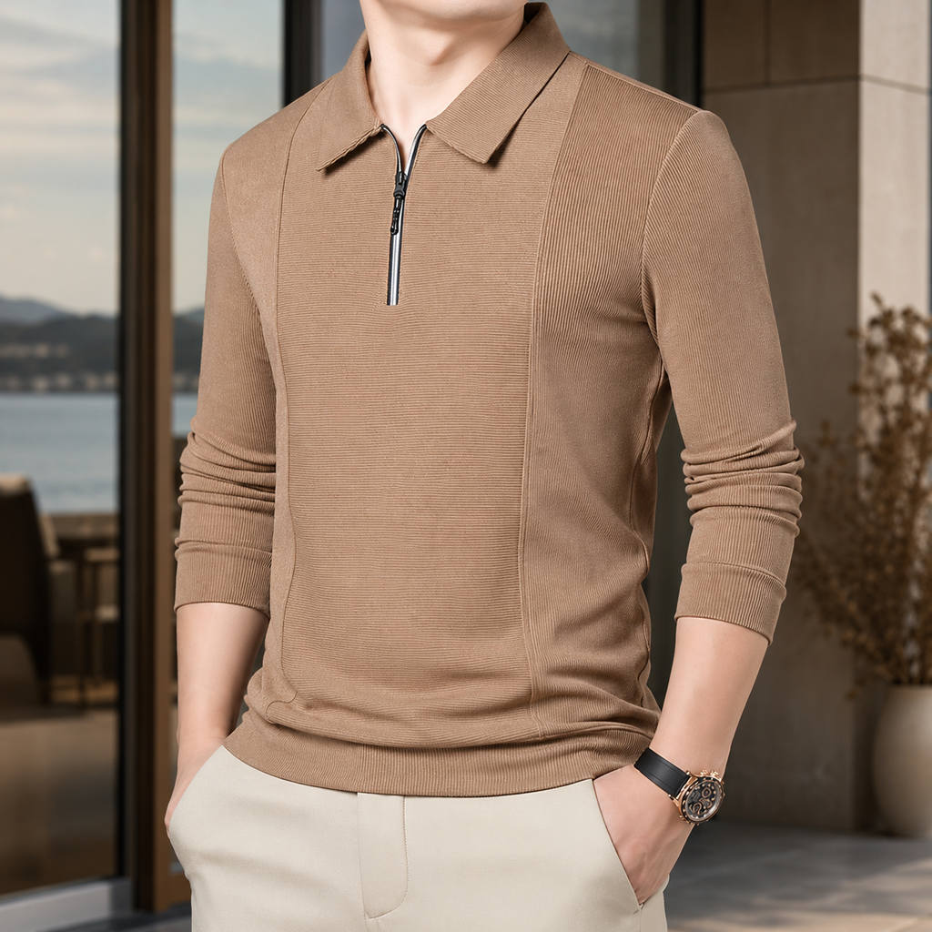 Callum Men's Ribbed Quarter-Zip Long Sleeve Polo Shirt