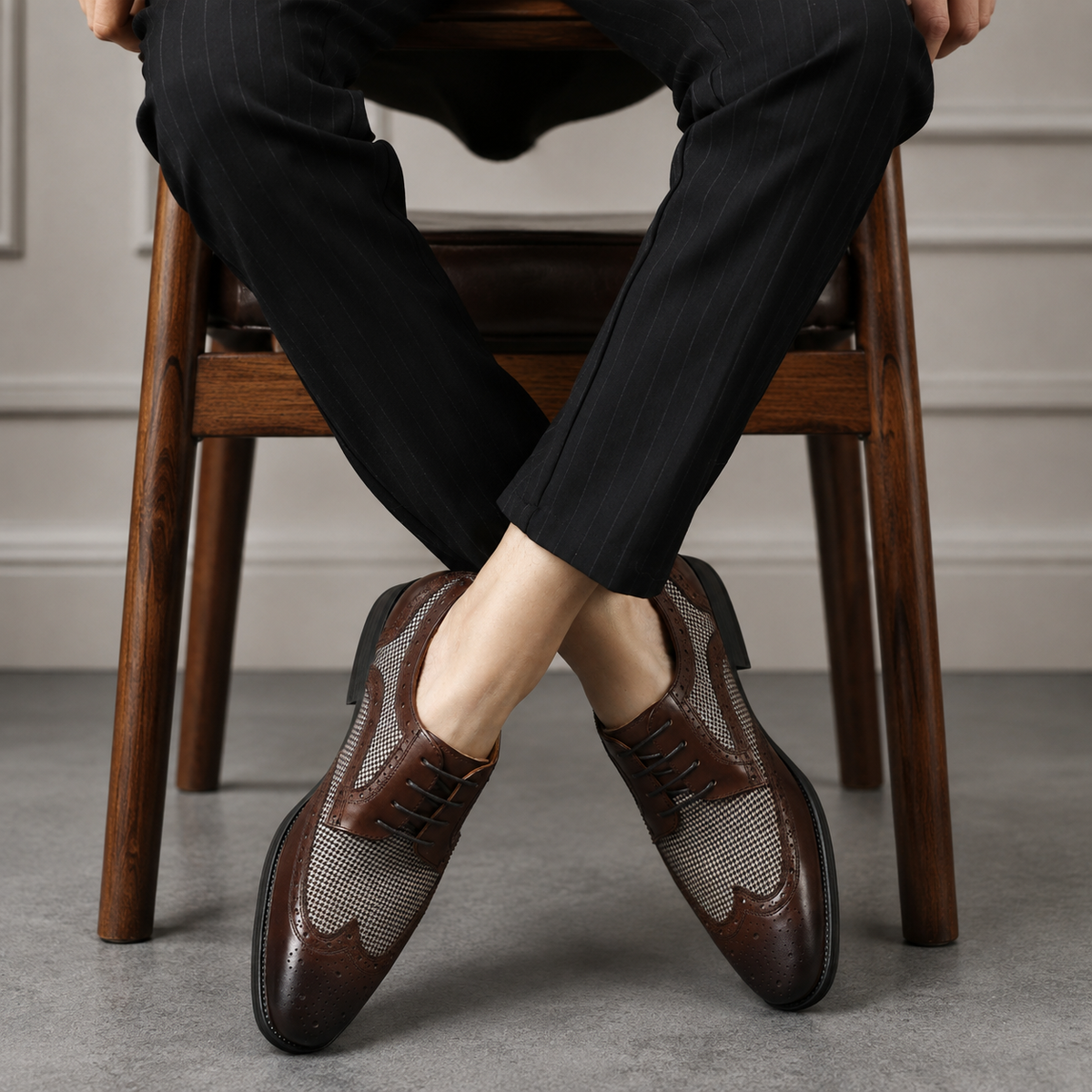 Sebastian Men’s Wingtip Oxford Dress Shoes – Woven Detail Lace-Up Shoes