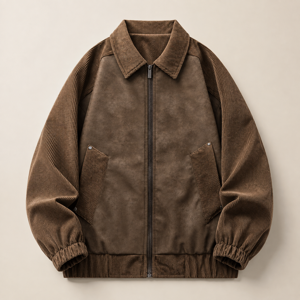 Bennett Men’s Mixed-Texture Zip Jacket – Casual Spring & Autumn Jacket