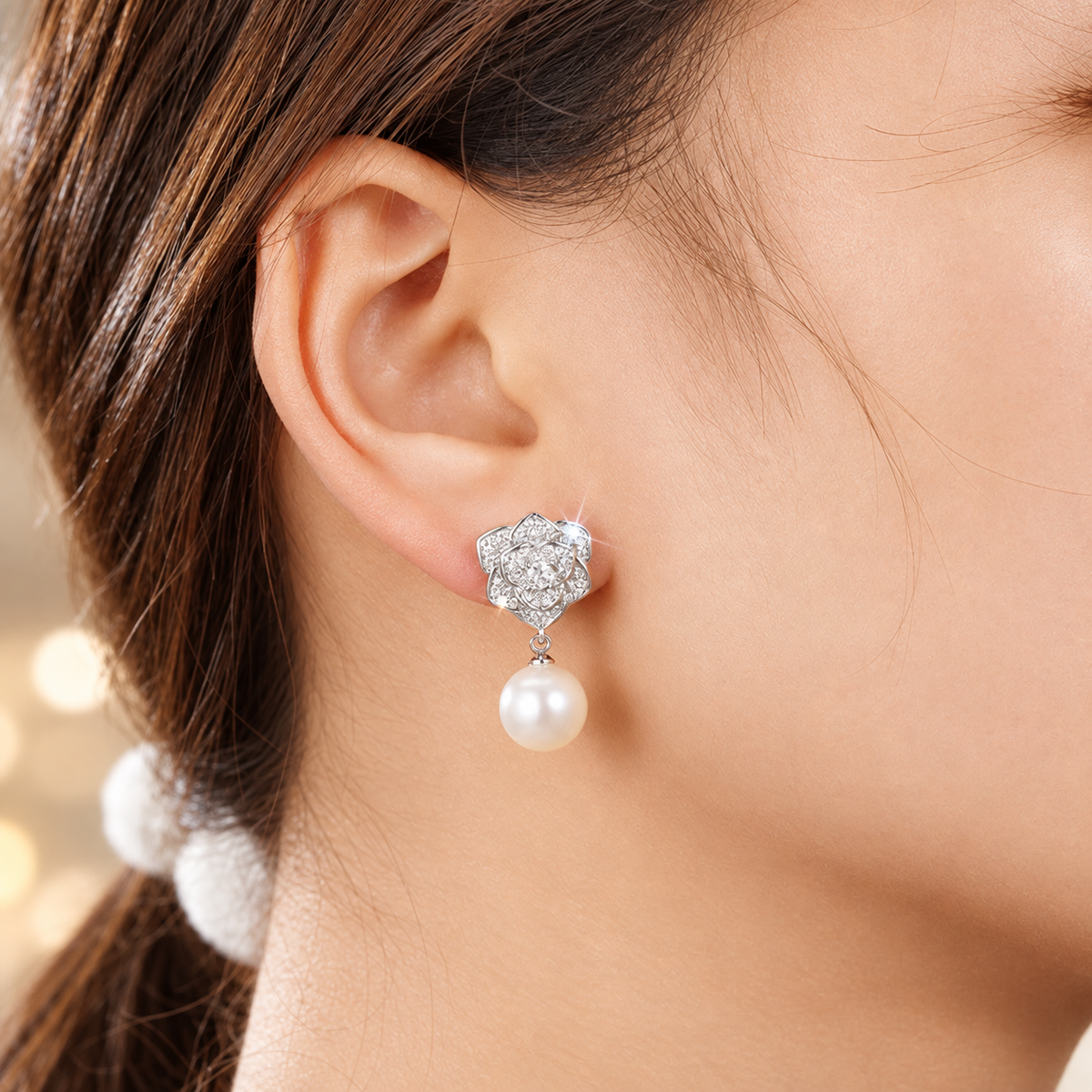 Colette Crystal Flower Pearl Drop Earrings