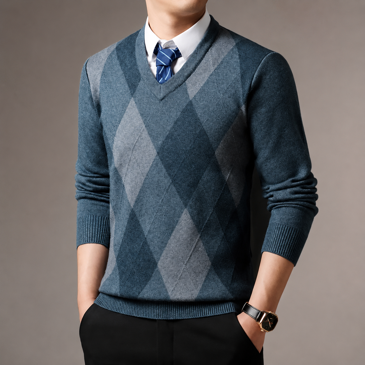 Dylan Men’s Argyle V-Neck Sweater