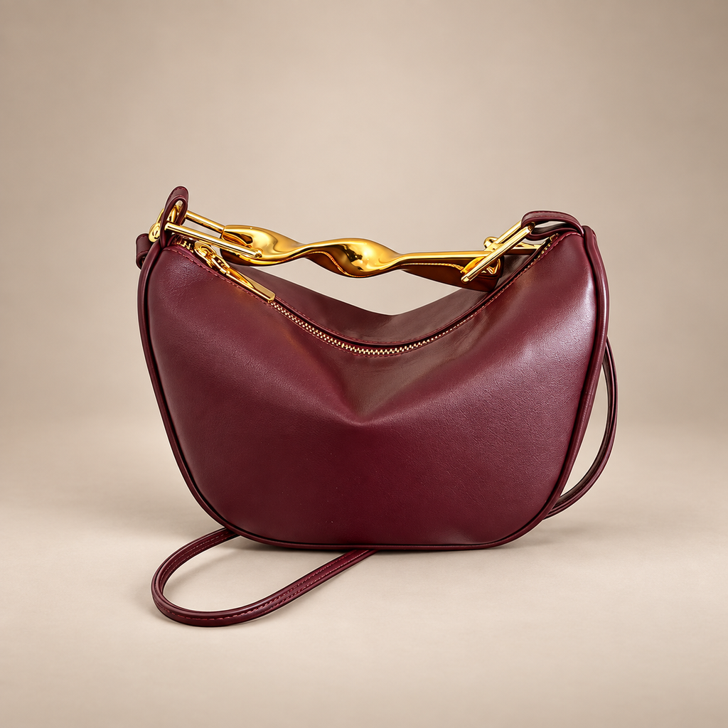 Genevieve Crescent Shoulder Bag – Sculpted Gold-Tone Handle Crossbody Handbag
