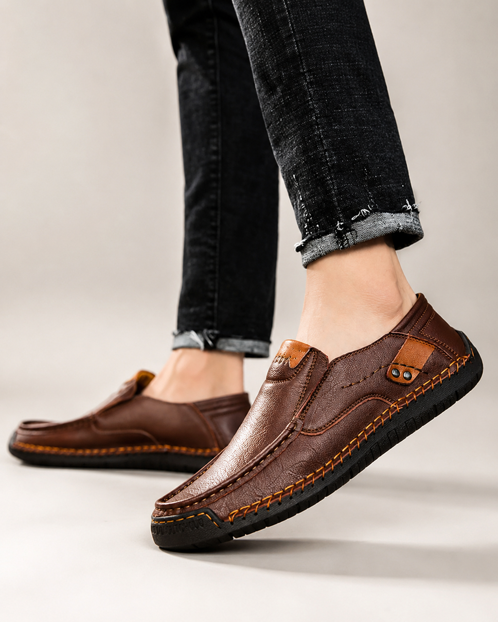 Mark's Hand-Stitched Leather Loafers with Flexible Rubber Sole