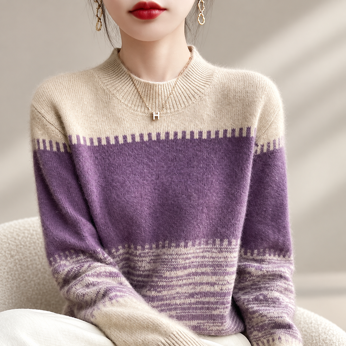 Evelyn Colorblock Knit Sweater – Women’s Crew Neck Long Sleeve Pullover