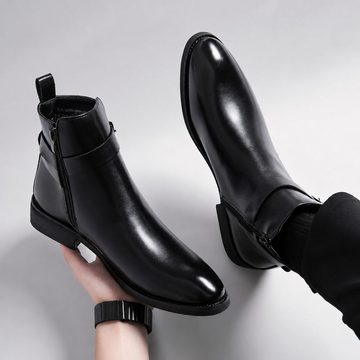 Bennett Men’s Buckle-Strap Ankle Dress Boots
