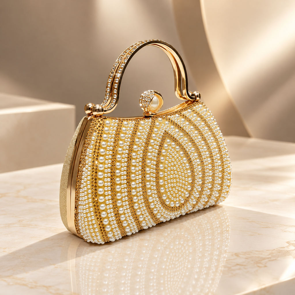Isabella Pearl Beaded Evening Clutch Bag