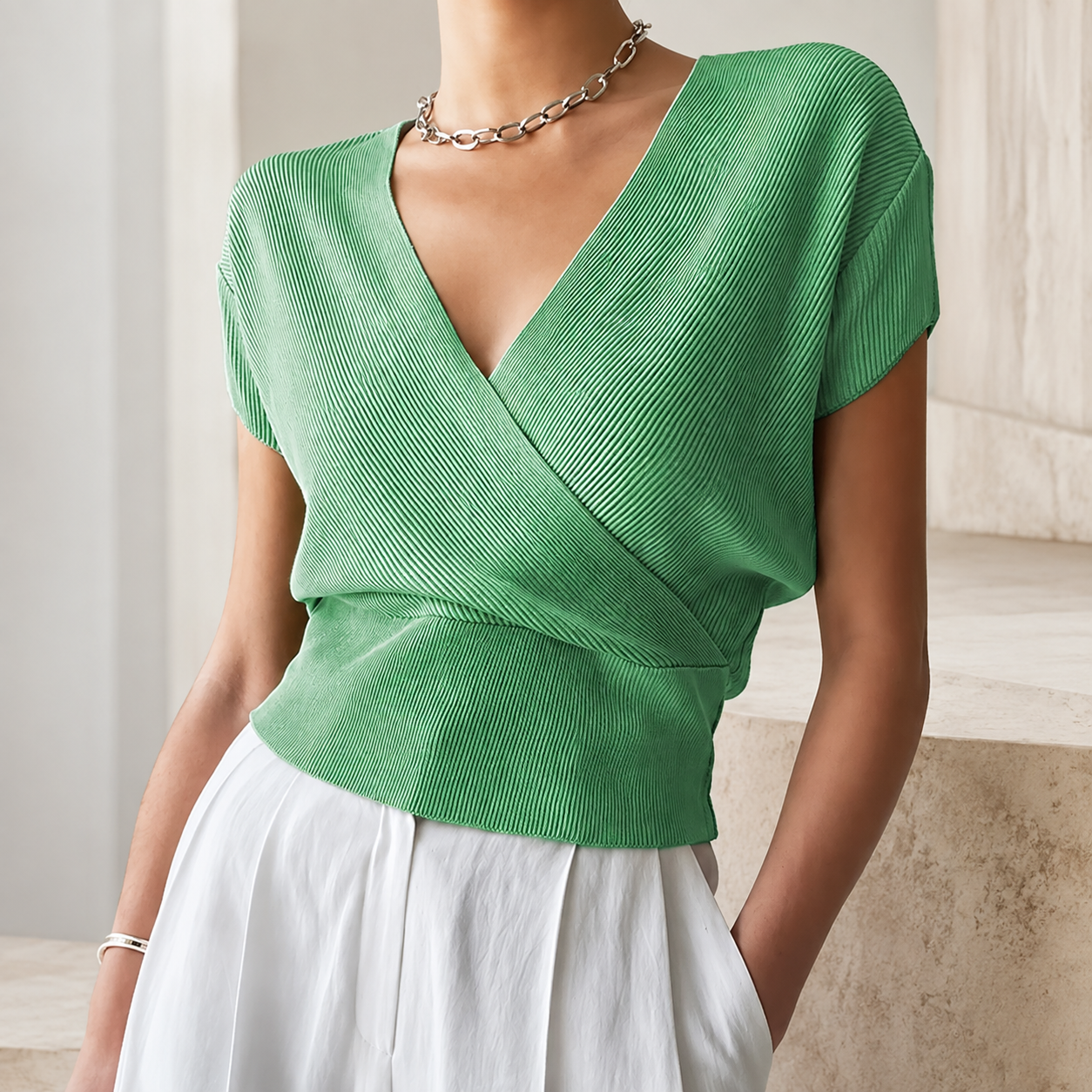 Colette Women's Ribbed Wrap Top