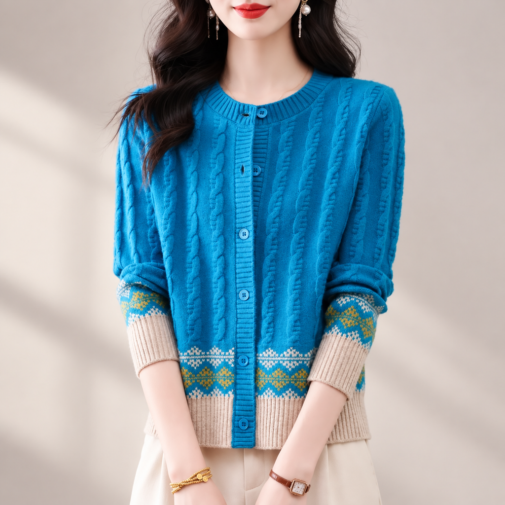 Rosalie Cable Knit Fair Isle Button Cardigan