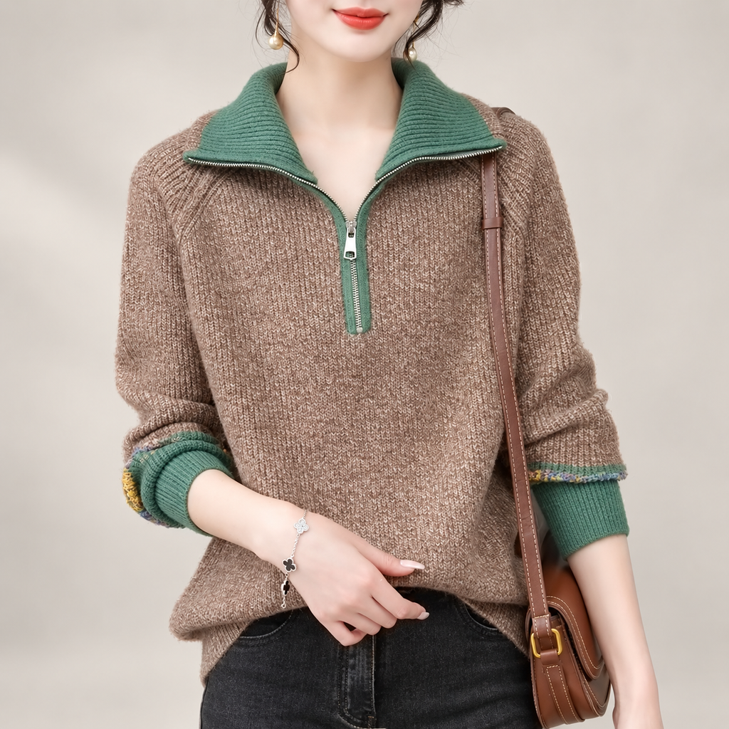 Margot Women's Colorblock Half-Zip Knit Sweater with Ribbed Collar