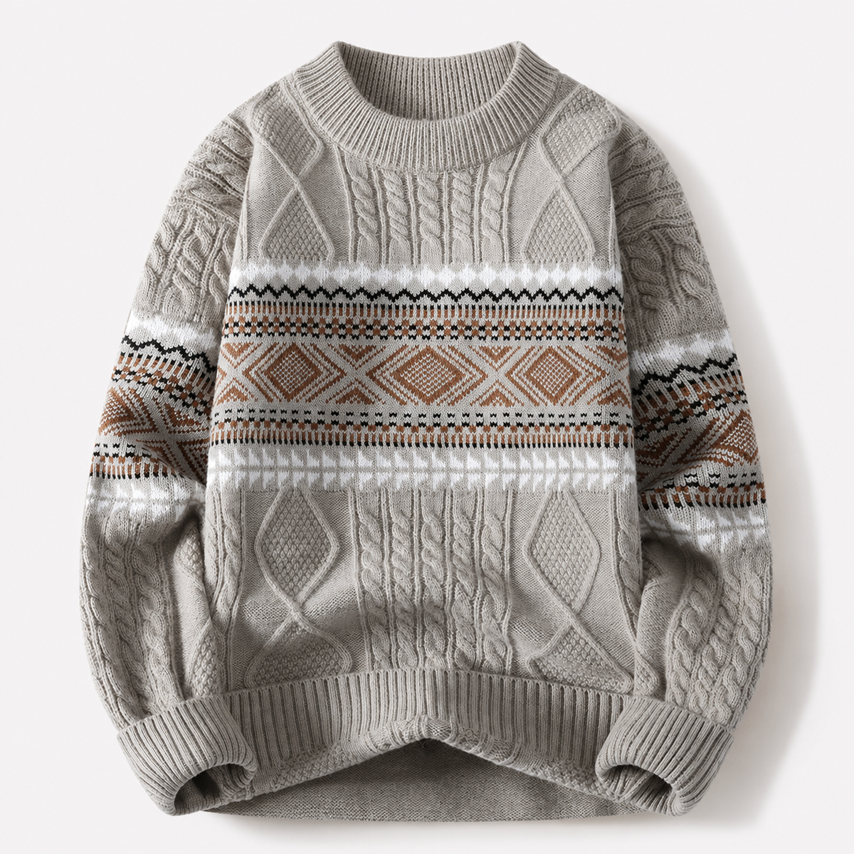 Alessio Cable-Knit Geometric Crewneck Sweater