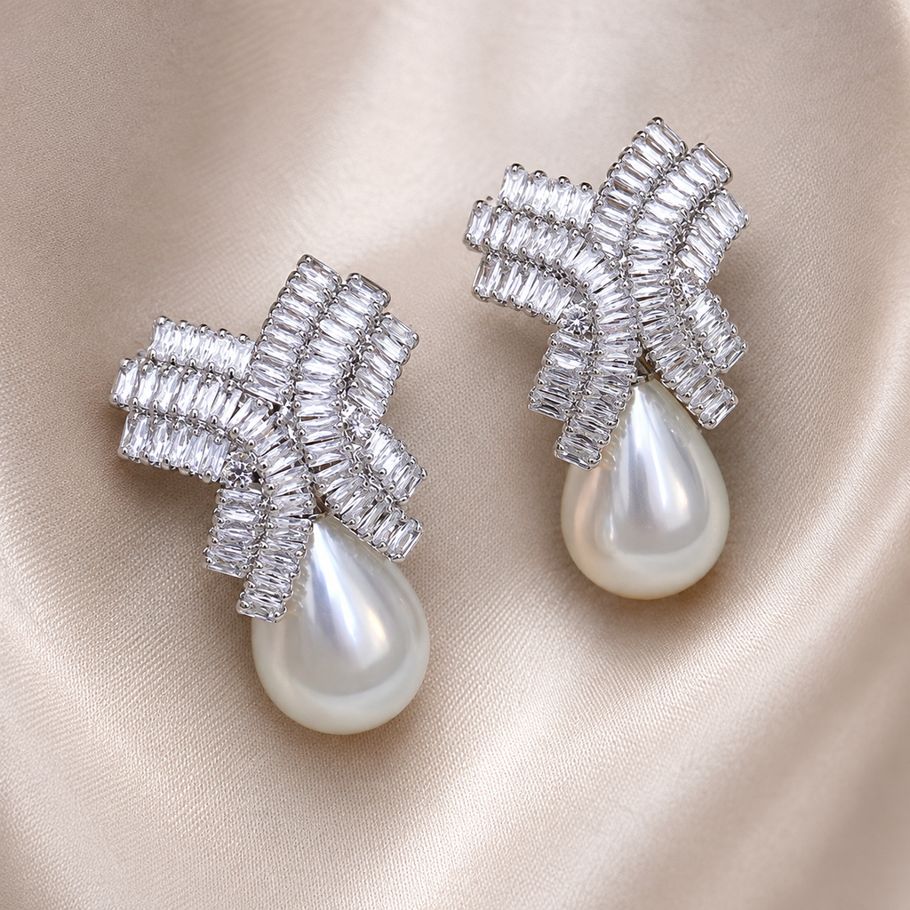 Harper Pearl Bow Drop Earrings