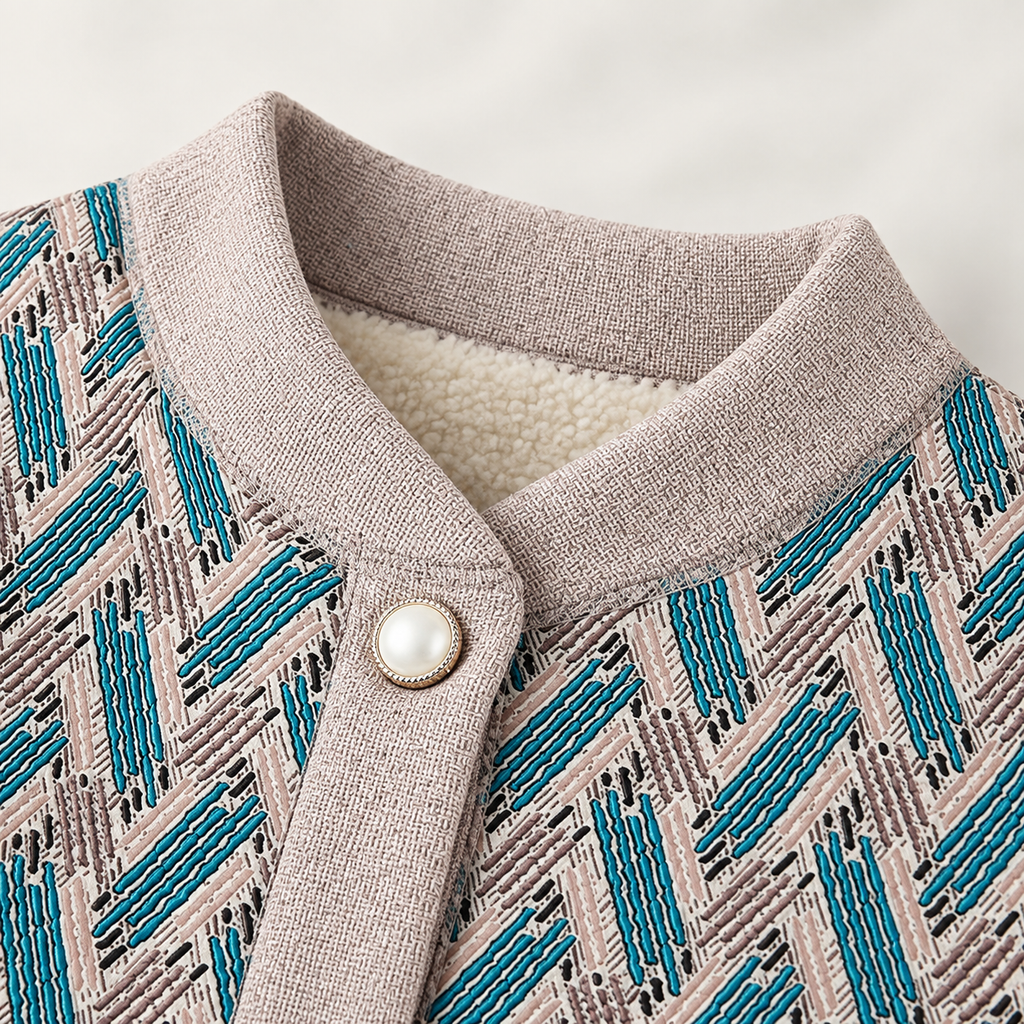 Giselle Women's Geometric Print Button-Front Knit Jacket with Stand Collar