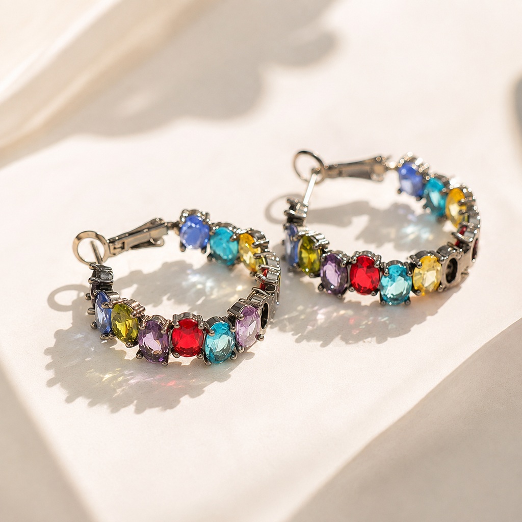 Brooklyn Rainbow Crystal Hoop Earrings