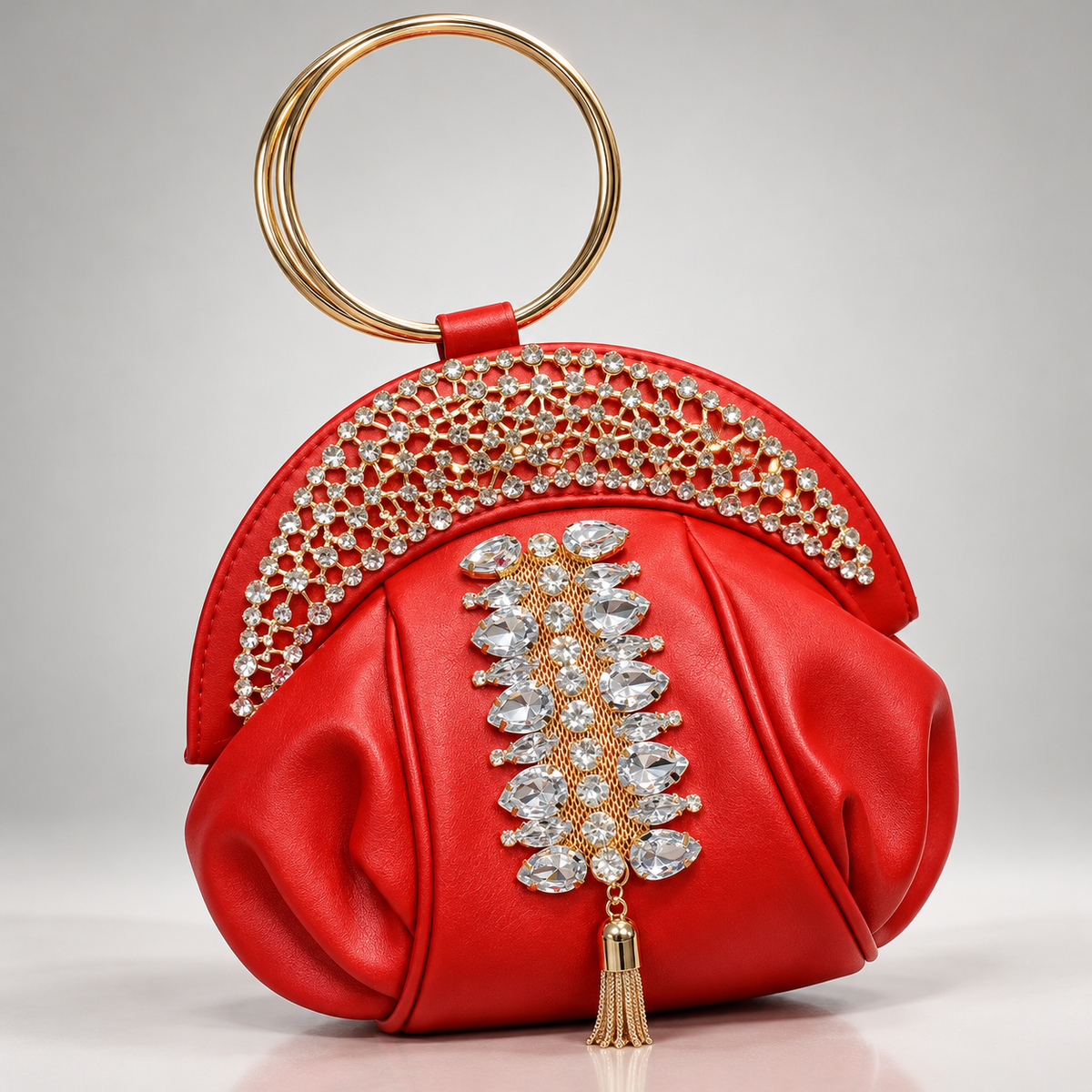 Vivienne Rhinestone Evening Clutch Bag with Gold Ring Handle