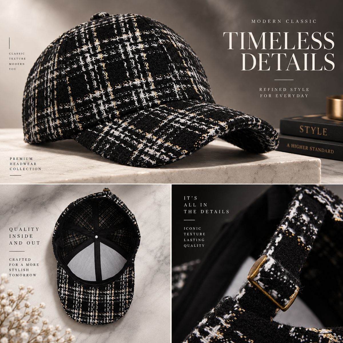 Camille Plaid Baseball Cap – Classic Check Pattern Casual Hat