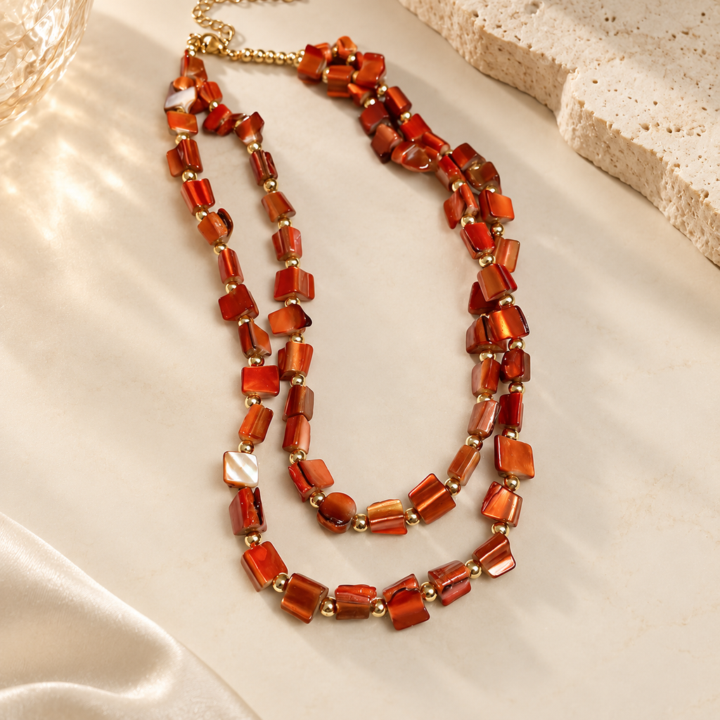 Rosalie Women’s Layered Shell Bead Necklace – Multicolor Statement Jewelry