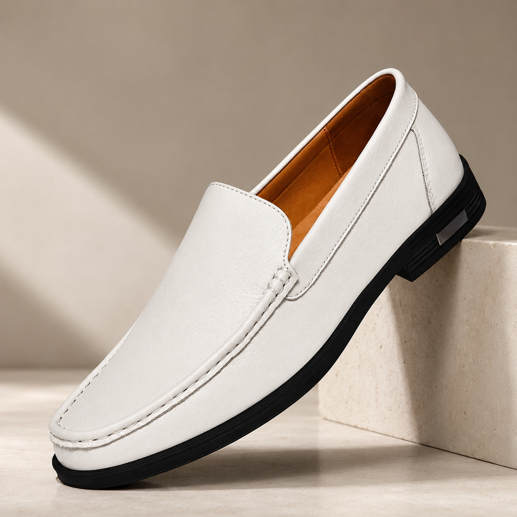 Hudson Men’s Genuine Leather Slip-On Loafers with Cushioned Insole