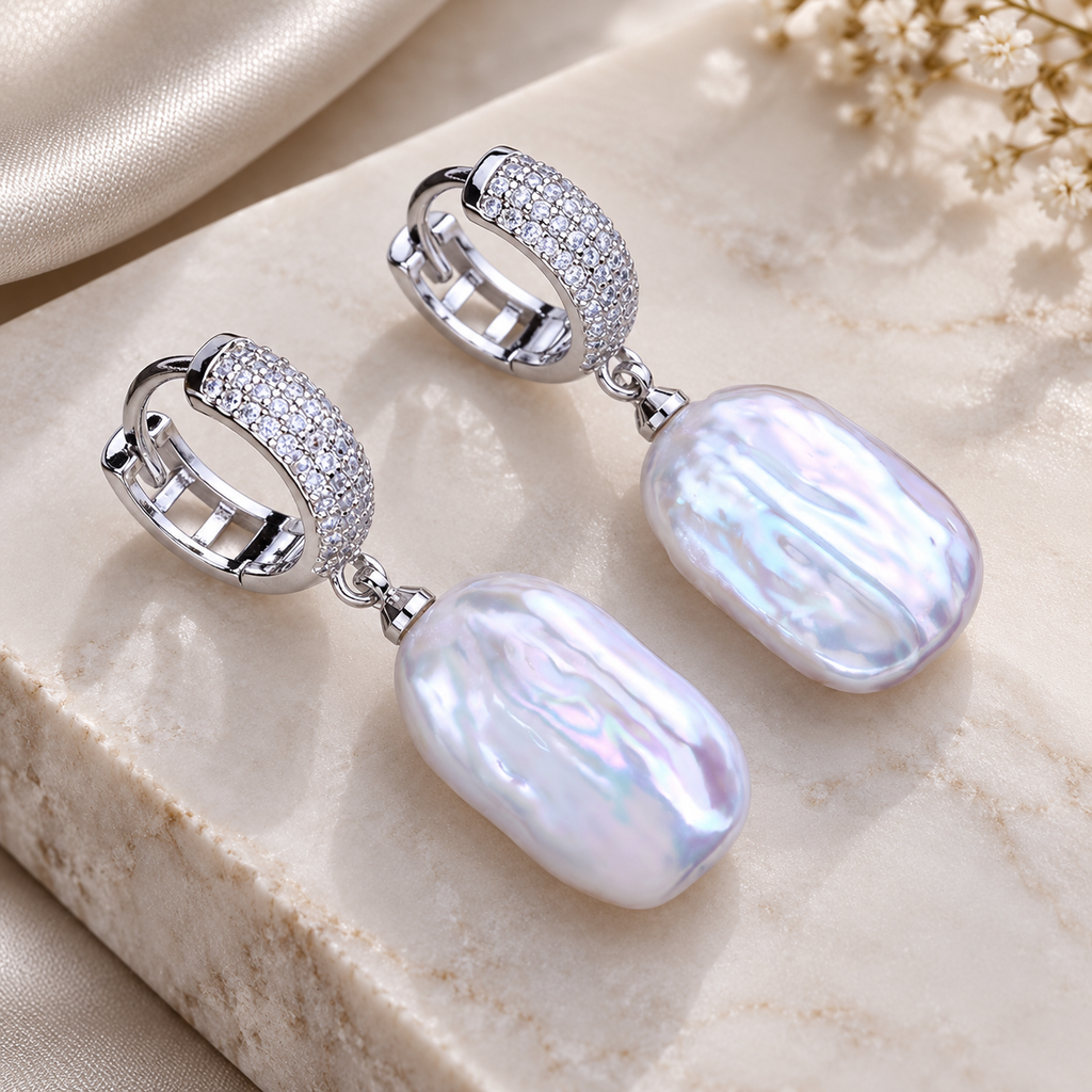 Serafina Crystal Hoop Baroque Pearl Drop Earrings