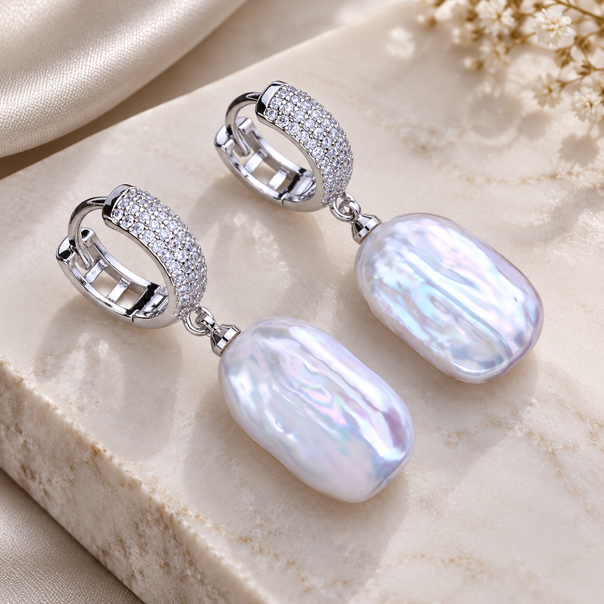 Serafina Crystal Hoop Baroque Pearl Drop Earrings