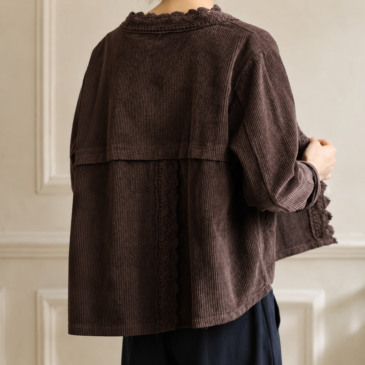 Camille Corduroy Lace-Trim Jacket