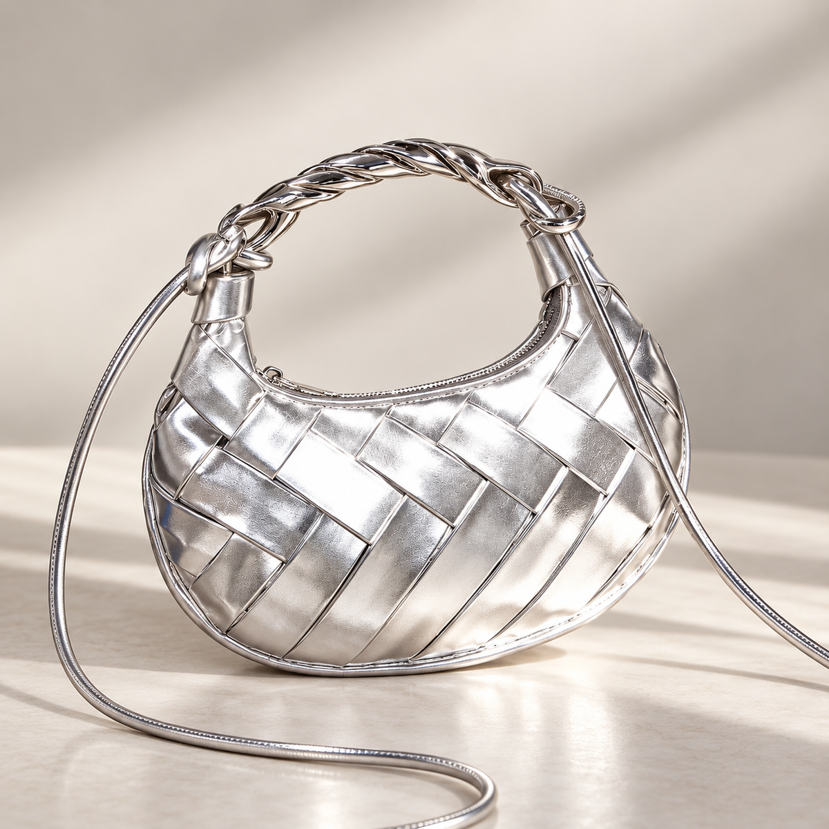 Marcelline Woven Crescent Handbag