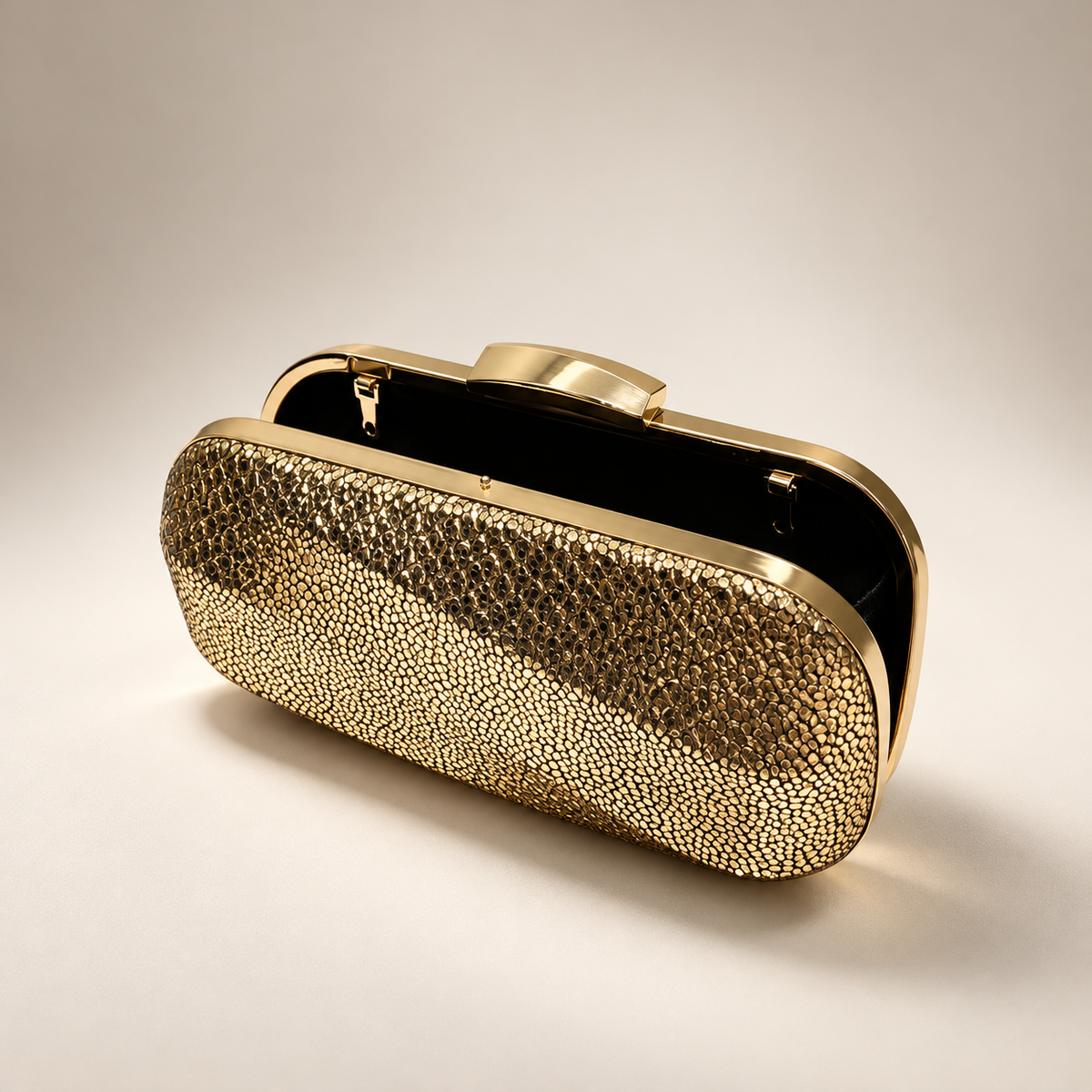 Isabella Metallic Textured Evening Clutch Bag with Chain Strap