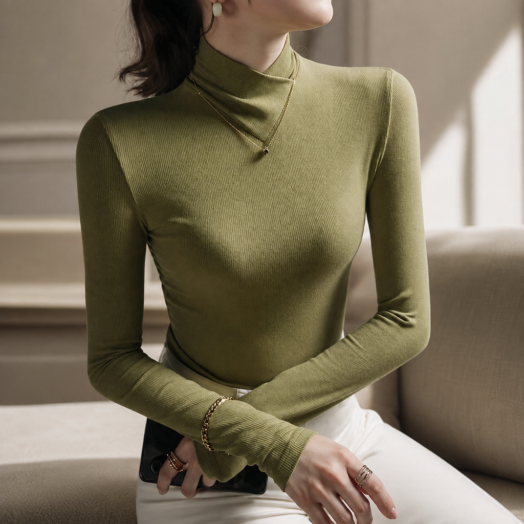Sienna Women’s Ribbed High Neck Long Sleeve Top
