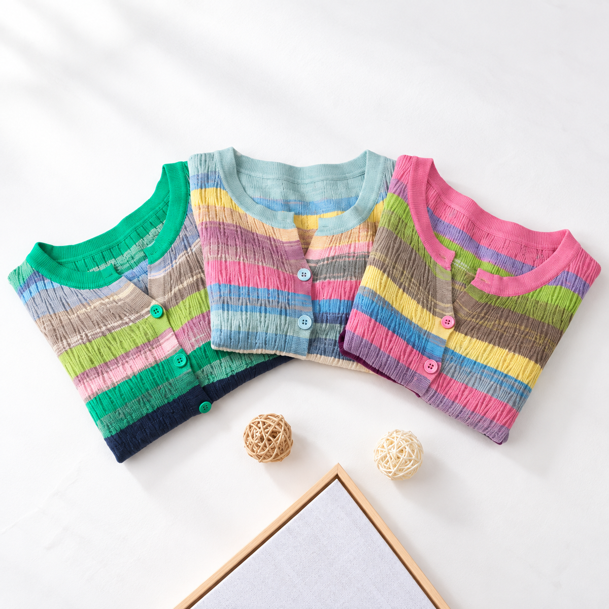 Evelina Women's Multicolor Striped Pointelle Knit Button-Front Cardigan