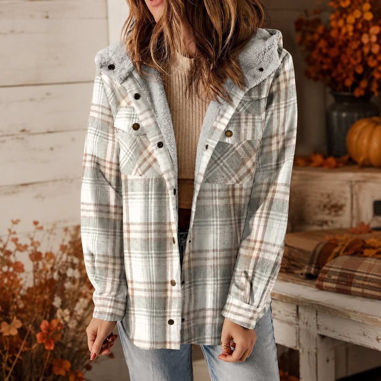 Elodie Women’s Plaid Fleece-Lined Hooded Jacket