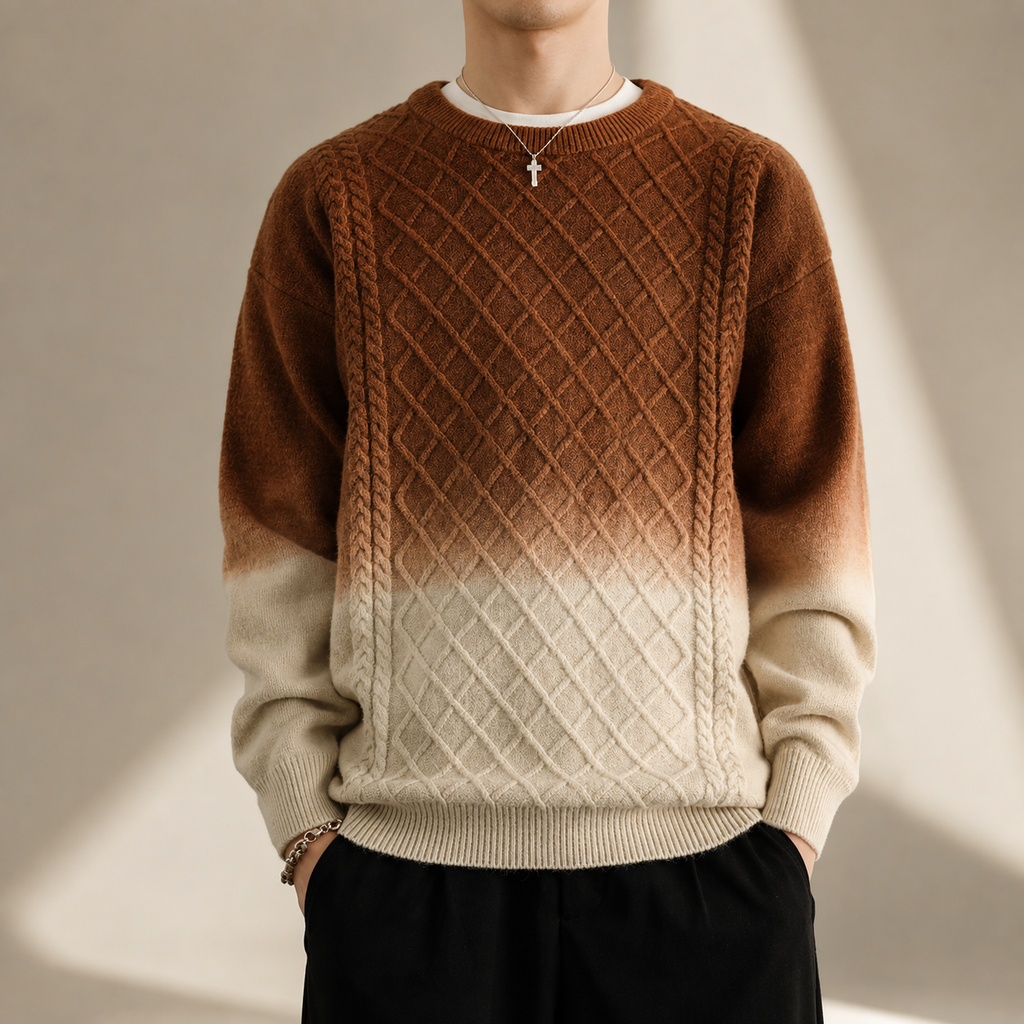 Adrian Men’s Ombre Cable Knit Crewneck Sweater