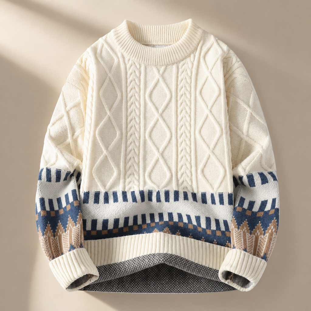Rowan Cable-Knit Geometric Crewneck Sweater
