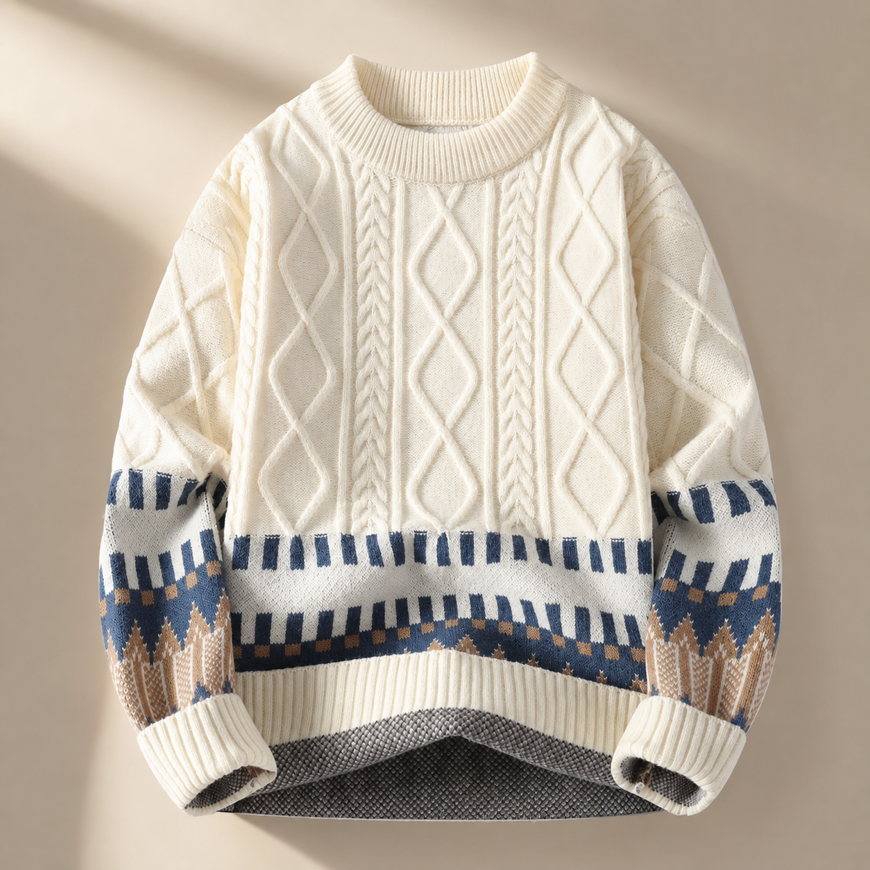 Rowan Cable-Knit Geometric Crewneck Sweater