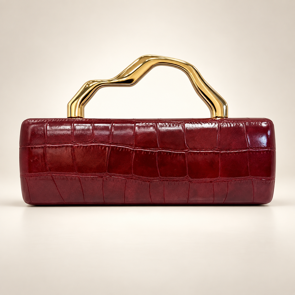 Francesca Croc-Embossed Evening Handbag with Sculptural Gold-Tone Handle